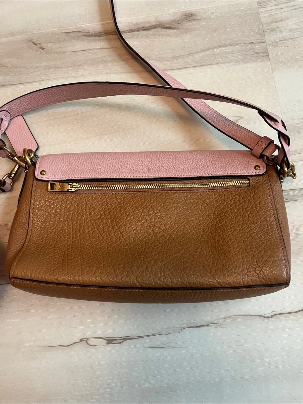 Coach Pink and Brown Leather Crossbody Shoulder Bag